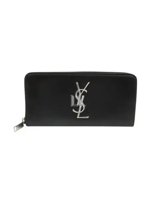 Luxury Saint Laurent Trending 2025 Monogram Silver Logo Zip Around Long Wallet Black