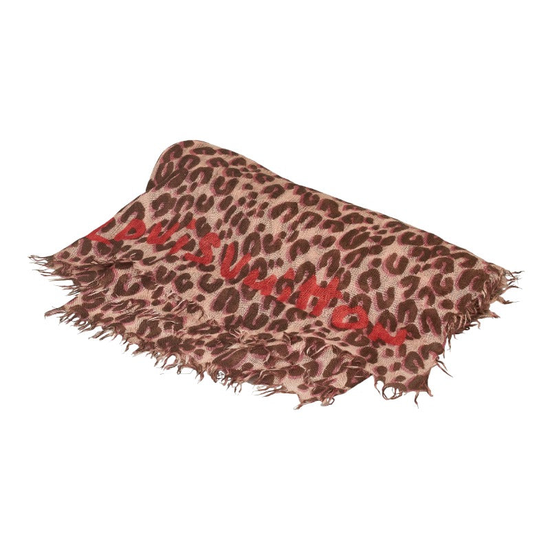 Louis Vuitton Logo Leopard Maffler Stall Pink Casimir Silk Louis Vuitton