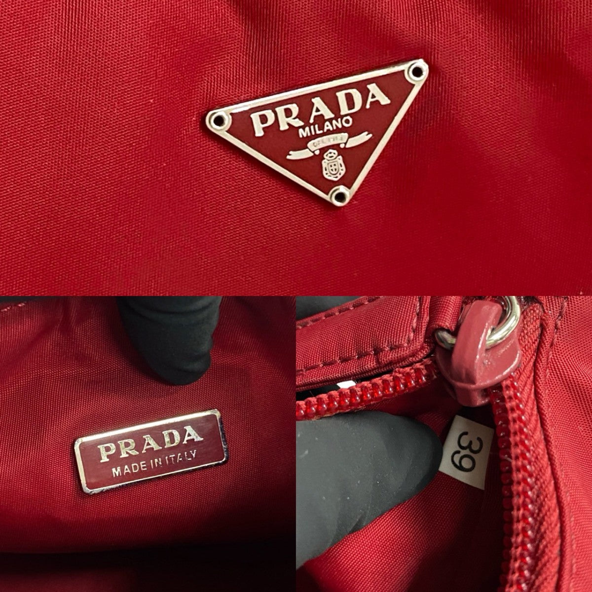 PRADA Handbag Nylon Red Triangle Logo Metal Women