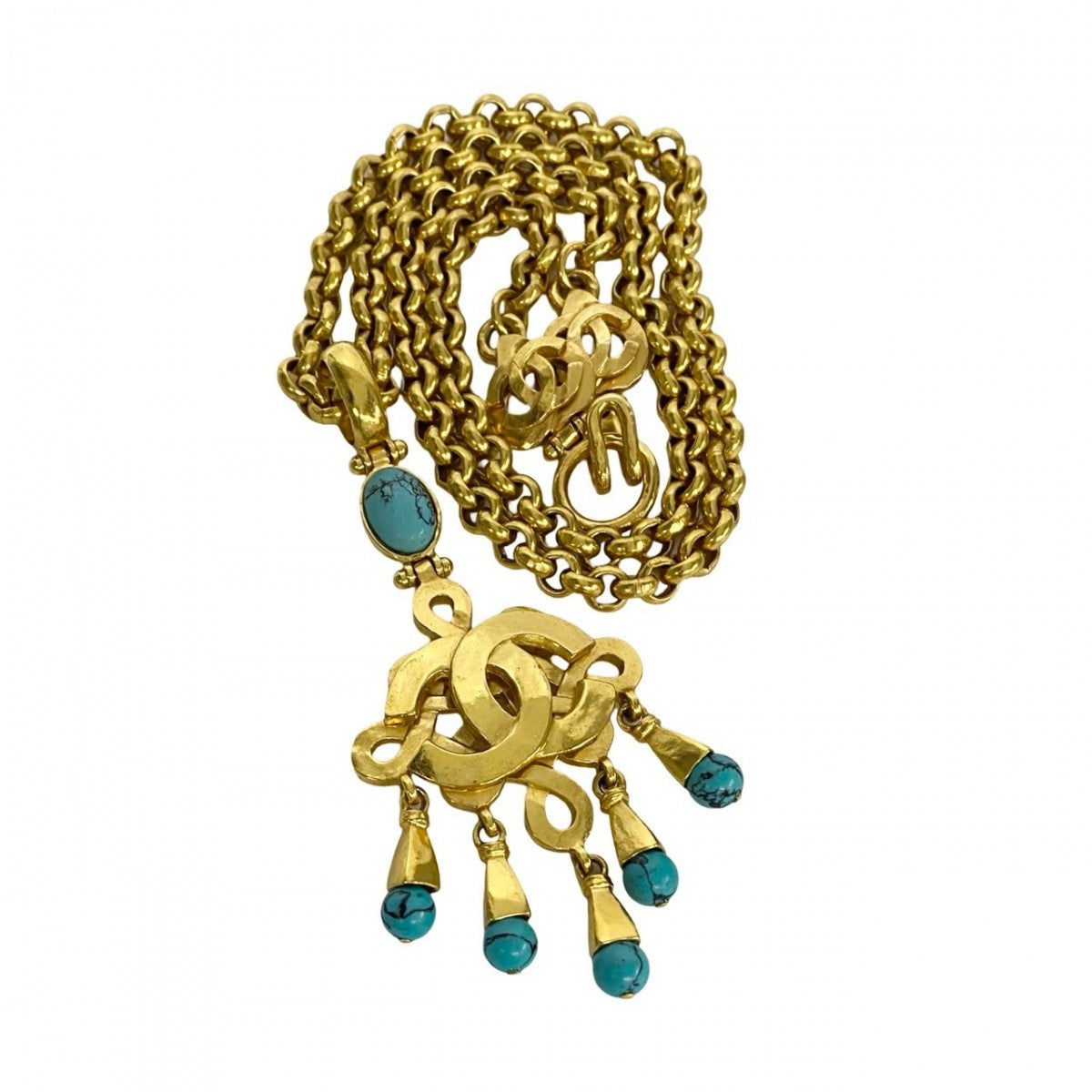 CHANEL Necklace Gold Plated, Turquoise gold COCO Mark Women