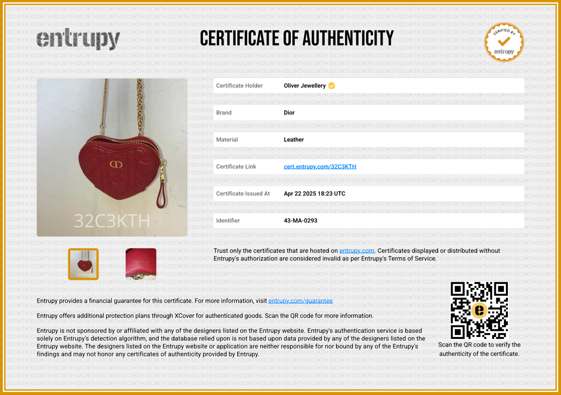 Christian Dior 2023 Red Cannage Calfskin Leather Dioramour Caro Heart Chain Pouch