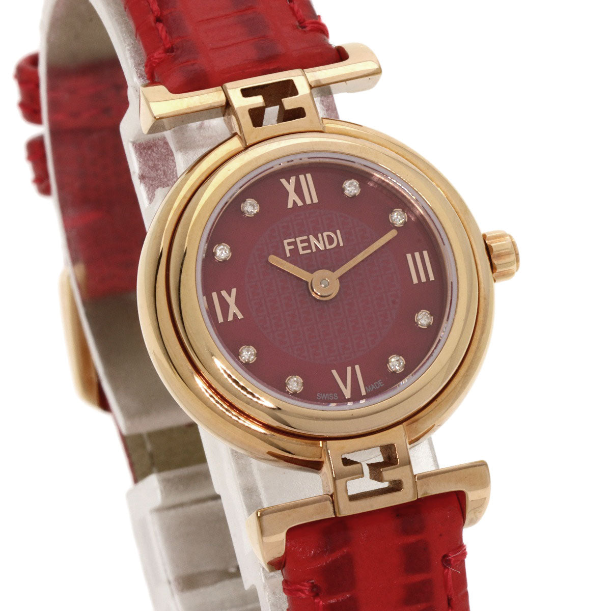 FENDI Watches Quartz 2700L PGP, leather gold Round face Red dial Women