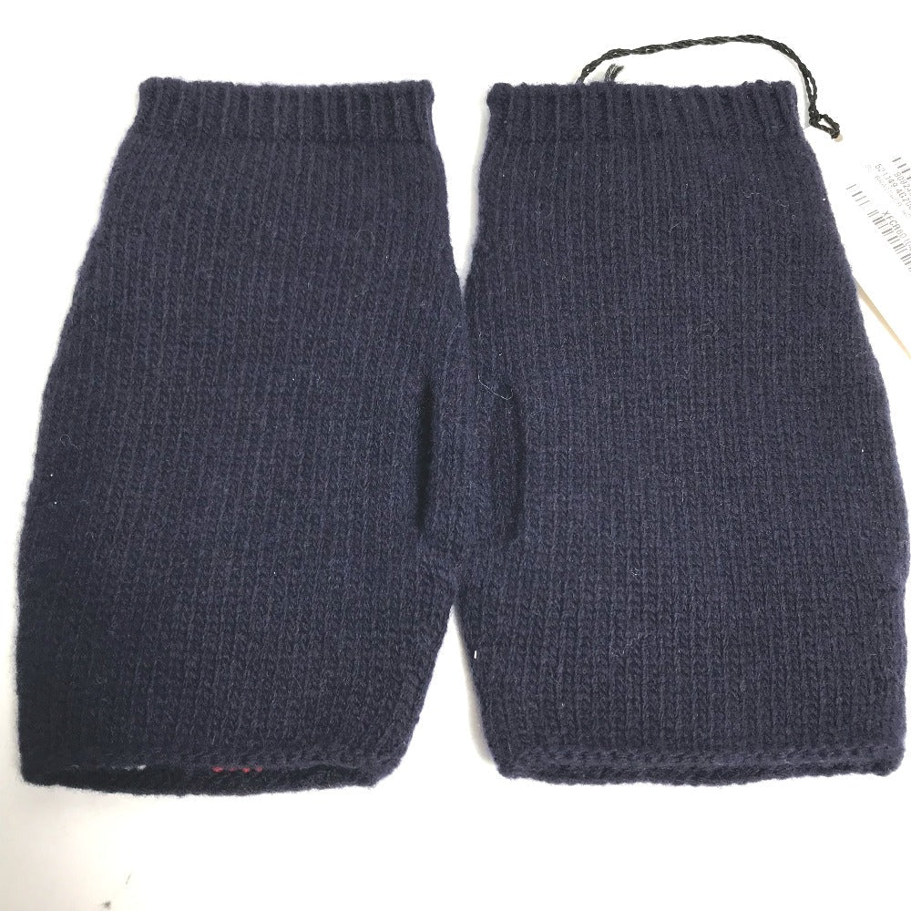 GUCCI gloves 521149 wool Navy fingerless stripe Women M