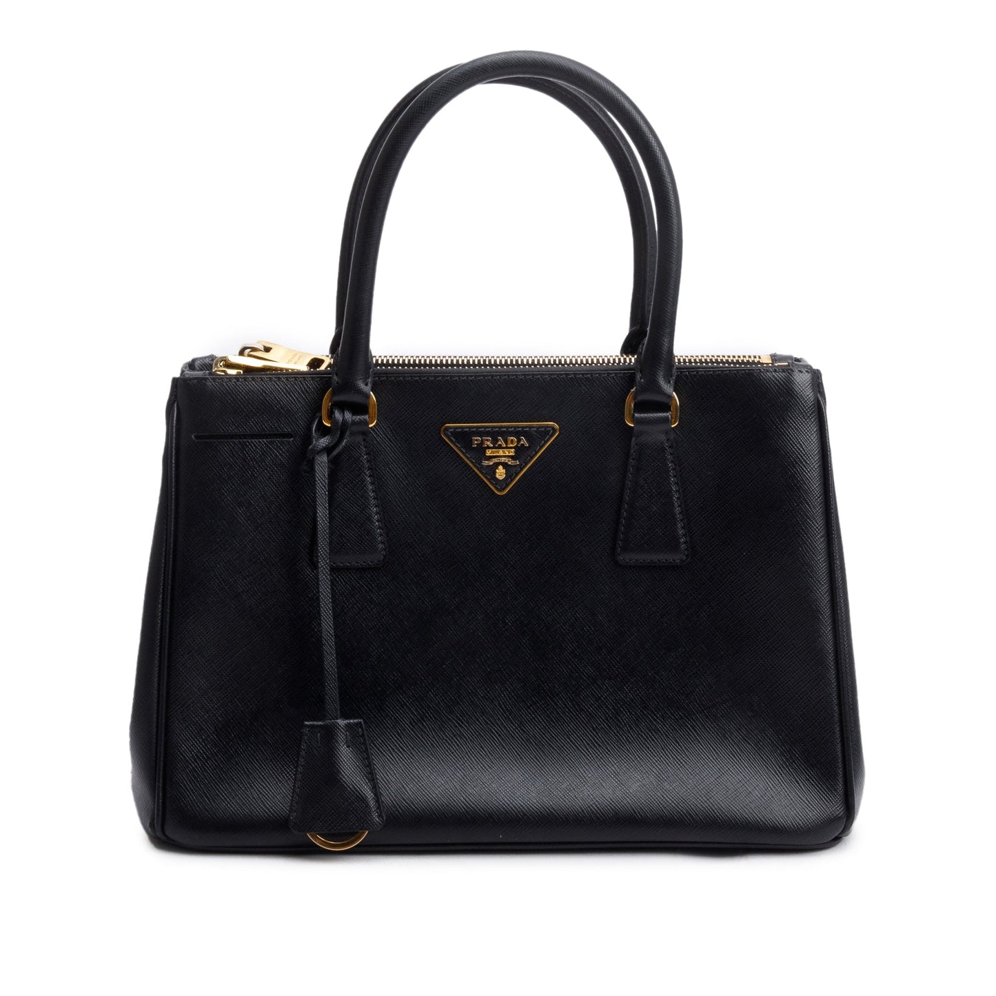 Prada Black Saffiano Leather Small Double Zip Galleria Tote