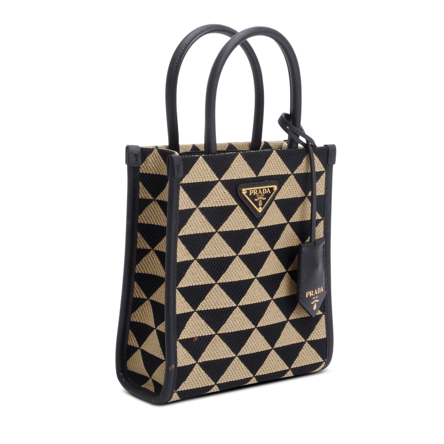 Prada Beige/Black Embroidered Fabric Mini Symbole Bag