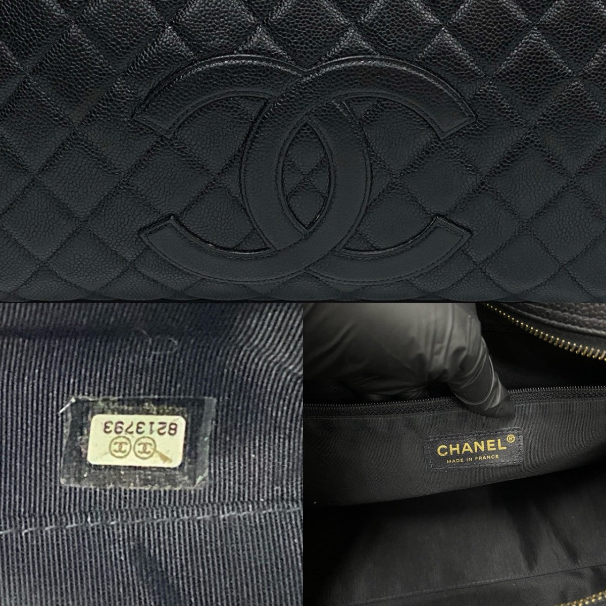 CHANEL Boston Duffel bag Matt caviar skin black COCO Mark Matrasse Women