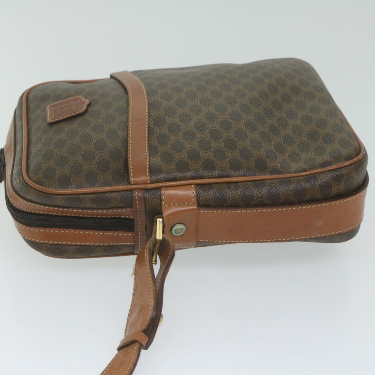 Luxury CELINE Macadam Canvas Shoulder Bag PVC Leather Brown 62822