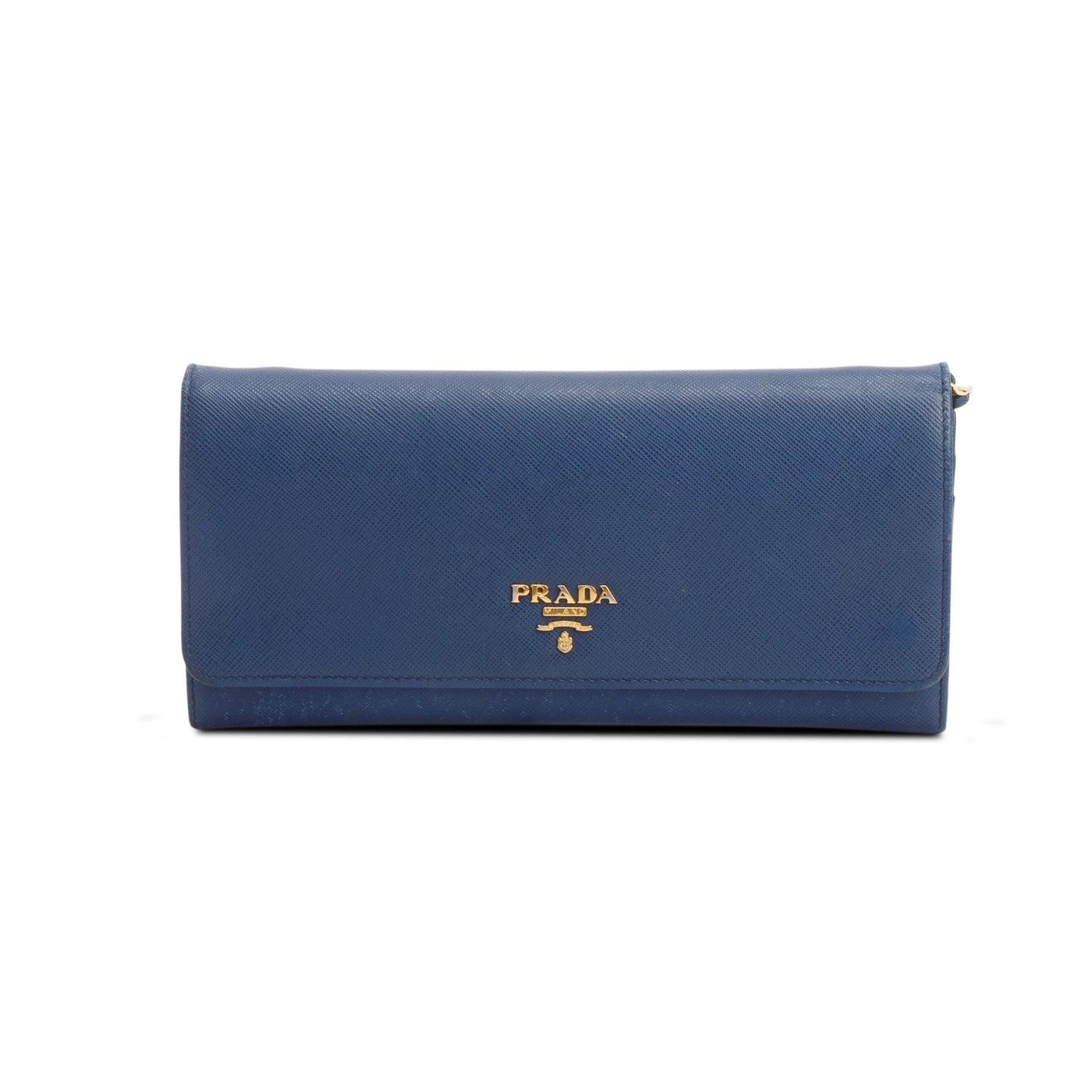Prada Blue Saffiano Metal Continental Wallet on Chain