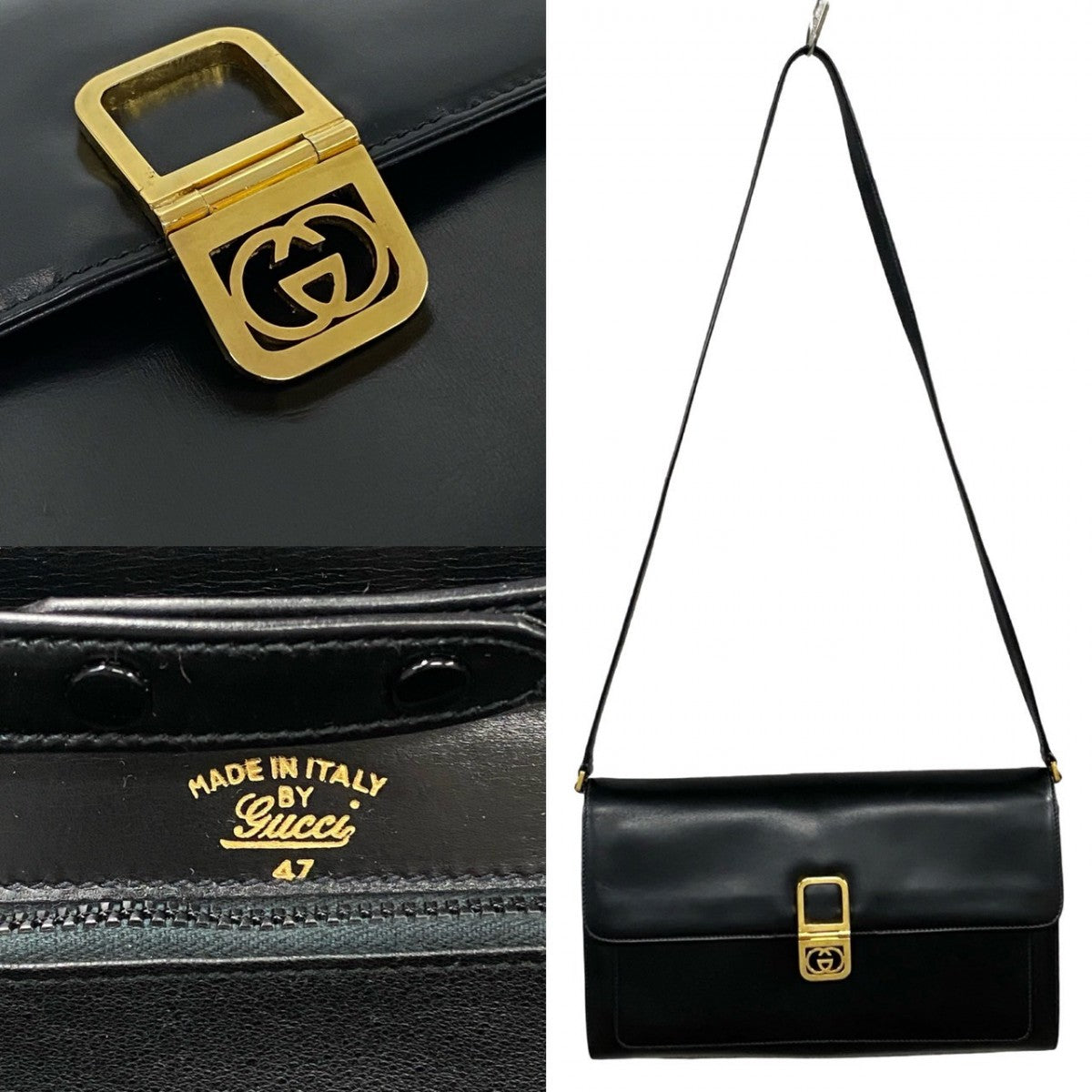 GUCCI Shoulder Bag leather black GG logoMetal Women