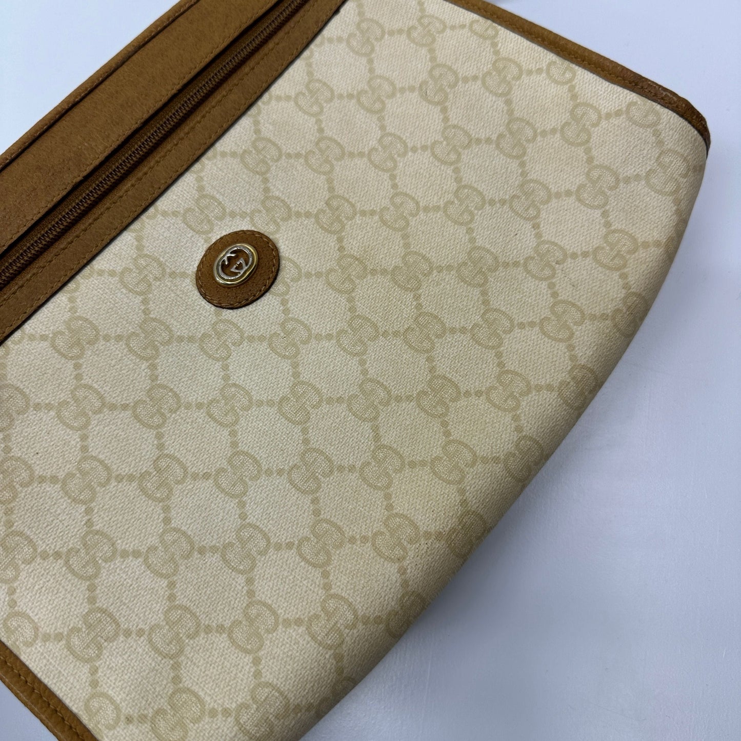 Auth GUCCI GG Pattern PVC Canvas & Brown Leather gu9906bf