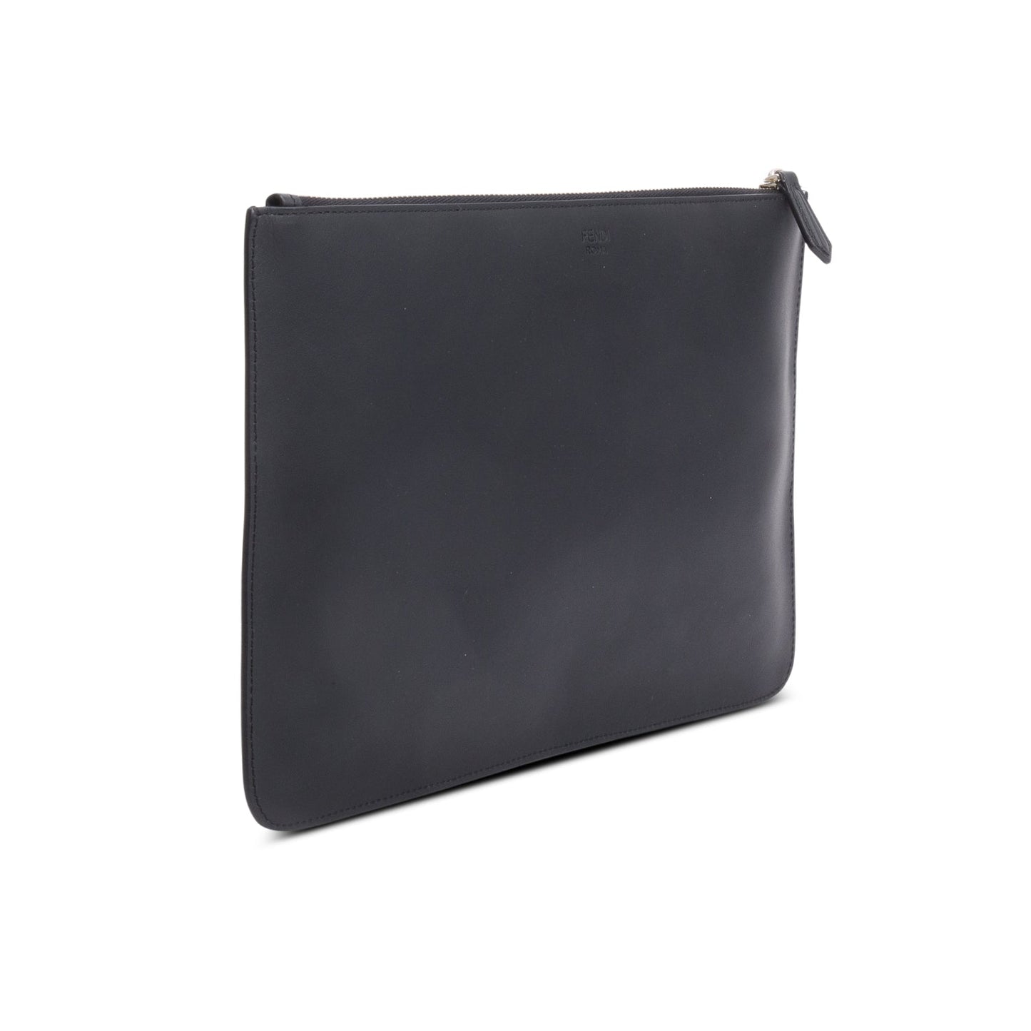 Fendi Black Calfskin Leather Monster Eye Zip Clutch