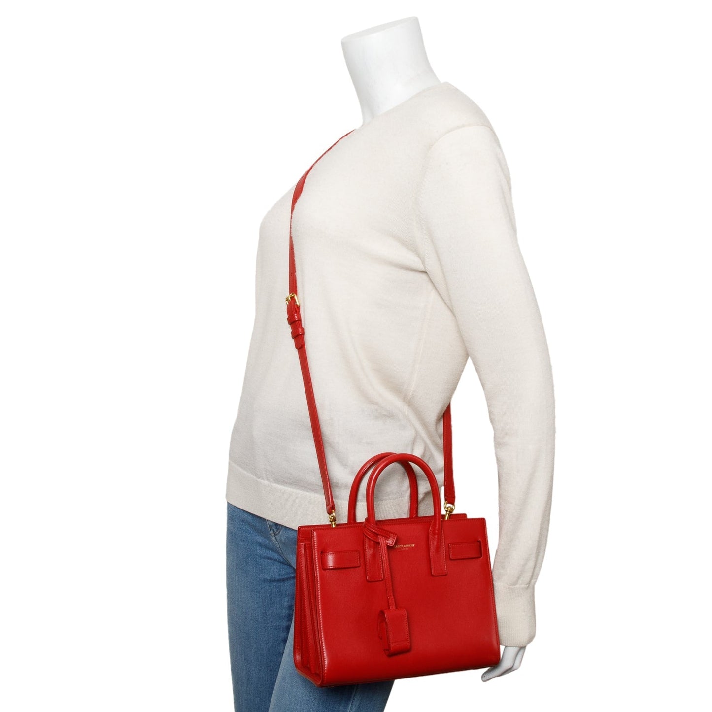 Saint Laurent Red Smooth Leather Nano Sac De Jour