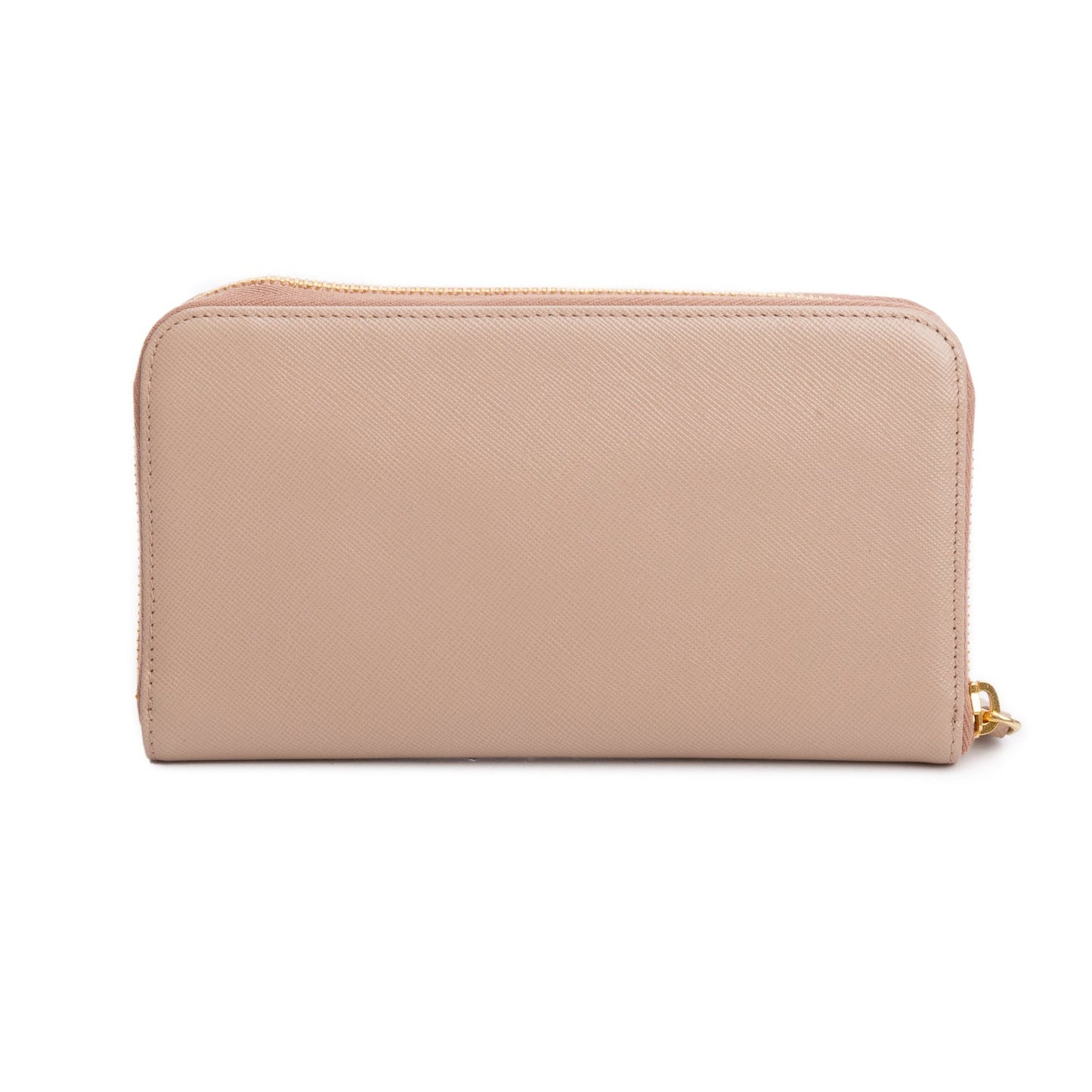 Prada Beige Saffiano Leather Zip Around Wallet