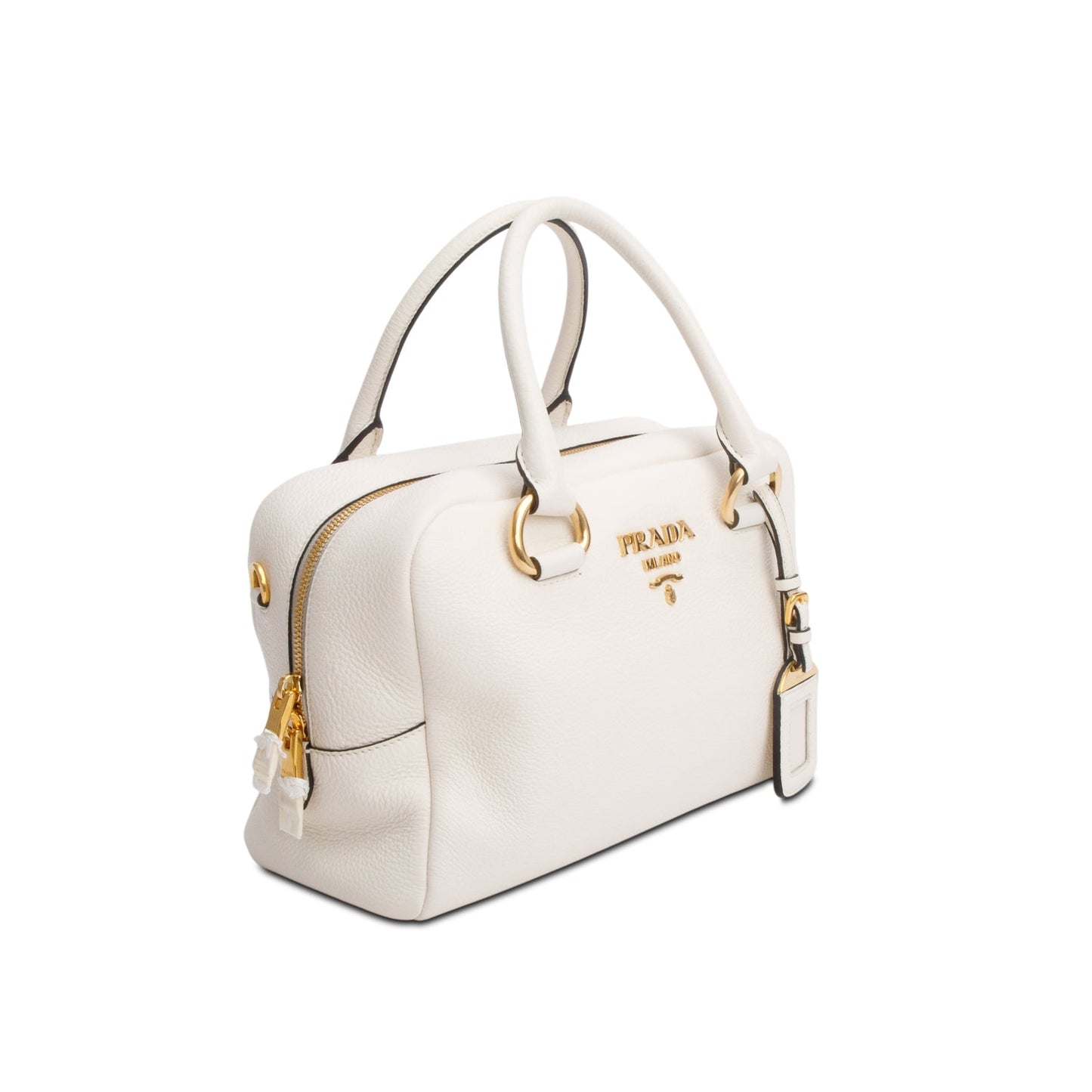 Prada Cream Vitello Phenix Convertible Bauletto Bag