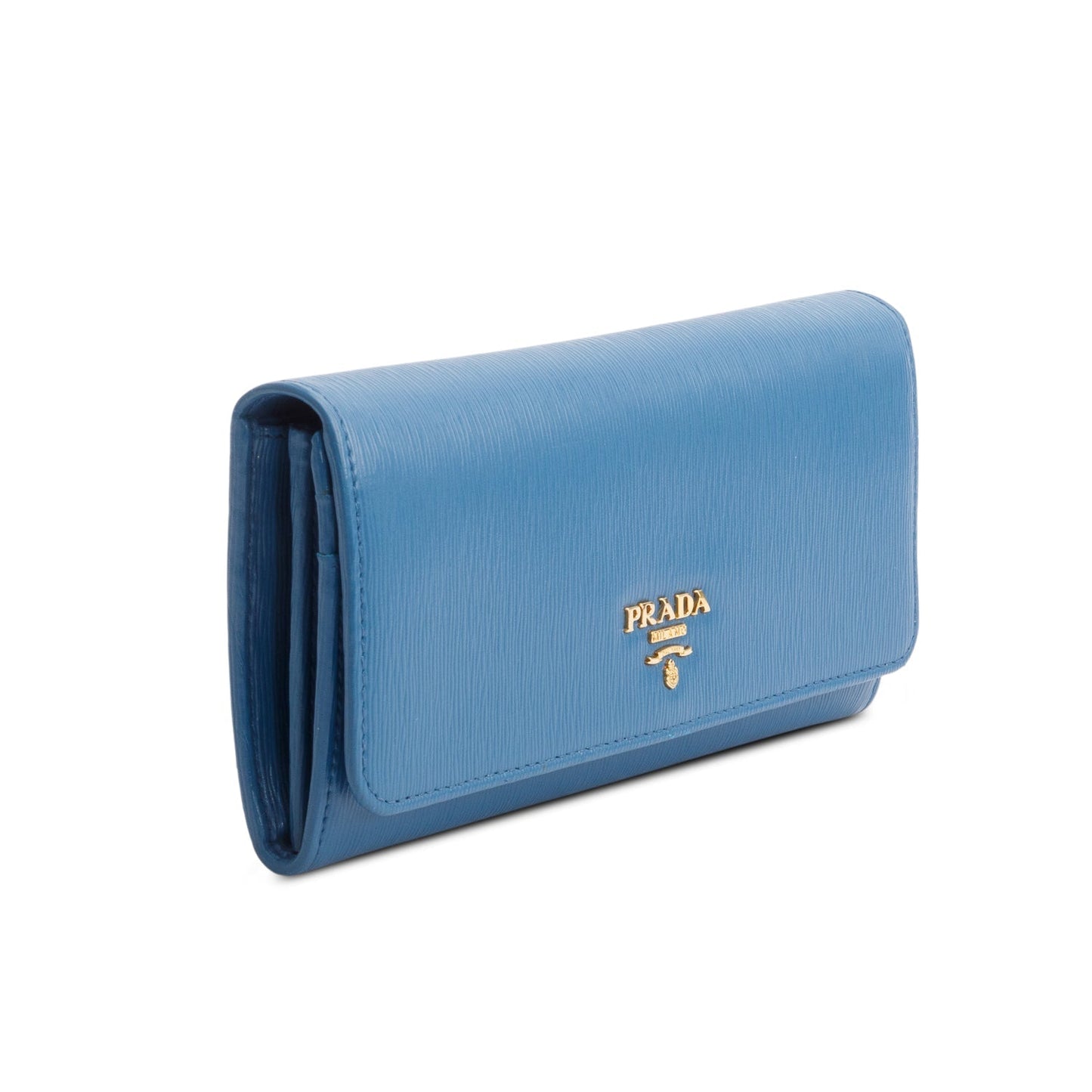 Prada Blue Vitello Move Leather Continental Wallet
