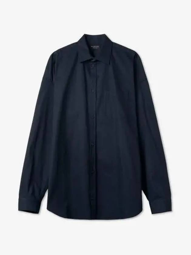 Luxury Balenciaga Trending 2026 Micro Canvas Oversized Cocoon Long Sleeve Shirt Midnight Blue