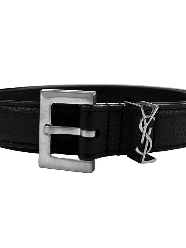 Luxury Saint Laurent Trending 2025 Men's Monogram Grain Belt Black