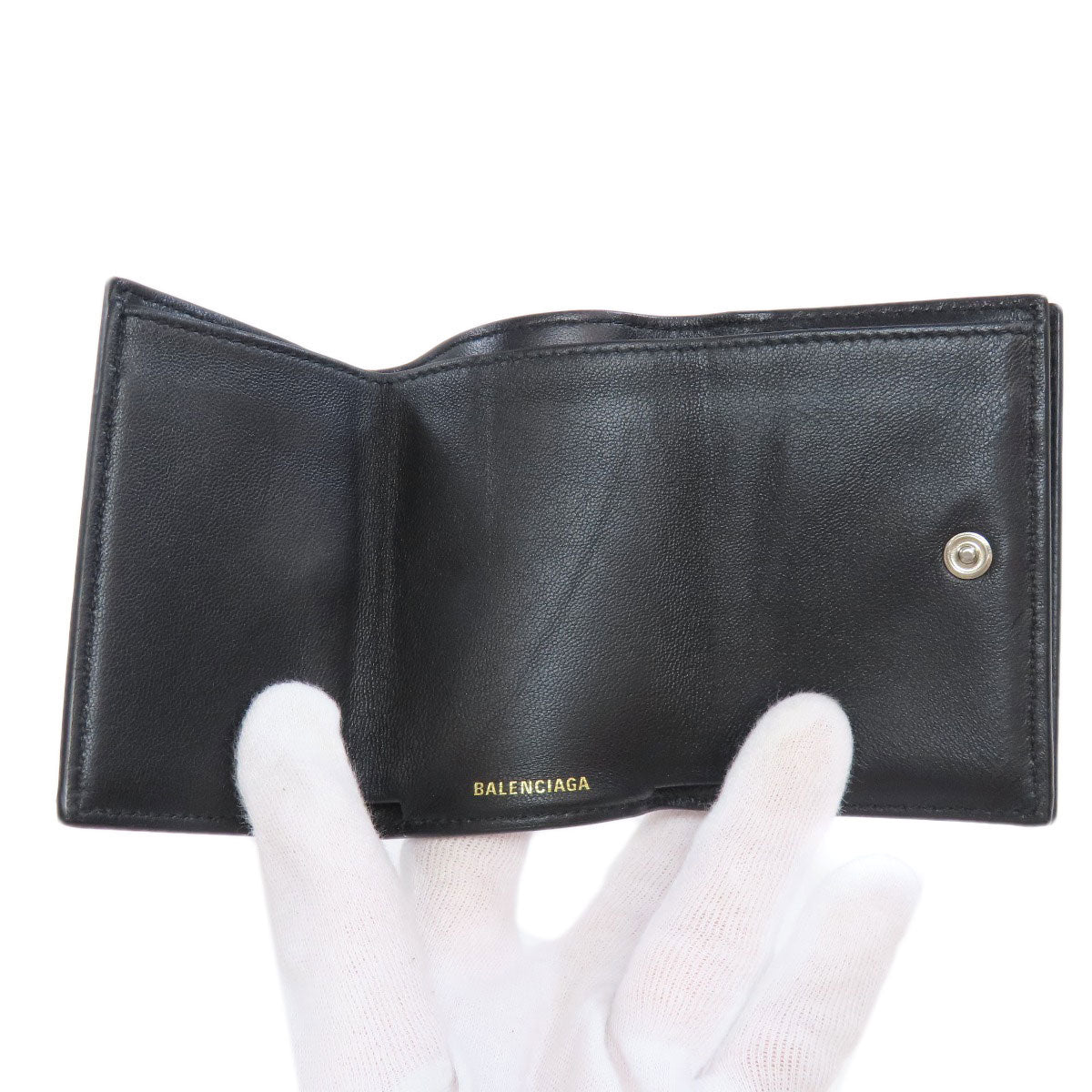 BALENCIAGA Bifold Wallet 558208 leather black logo Tri-fold Wallet mens