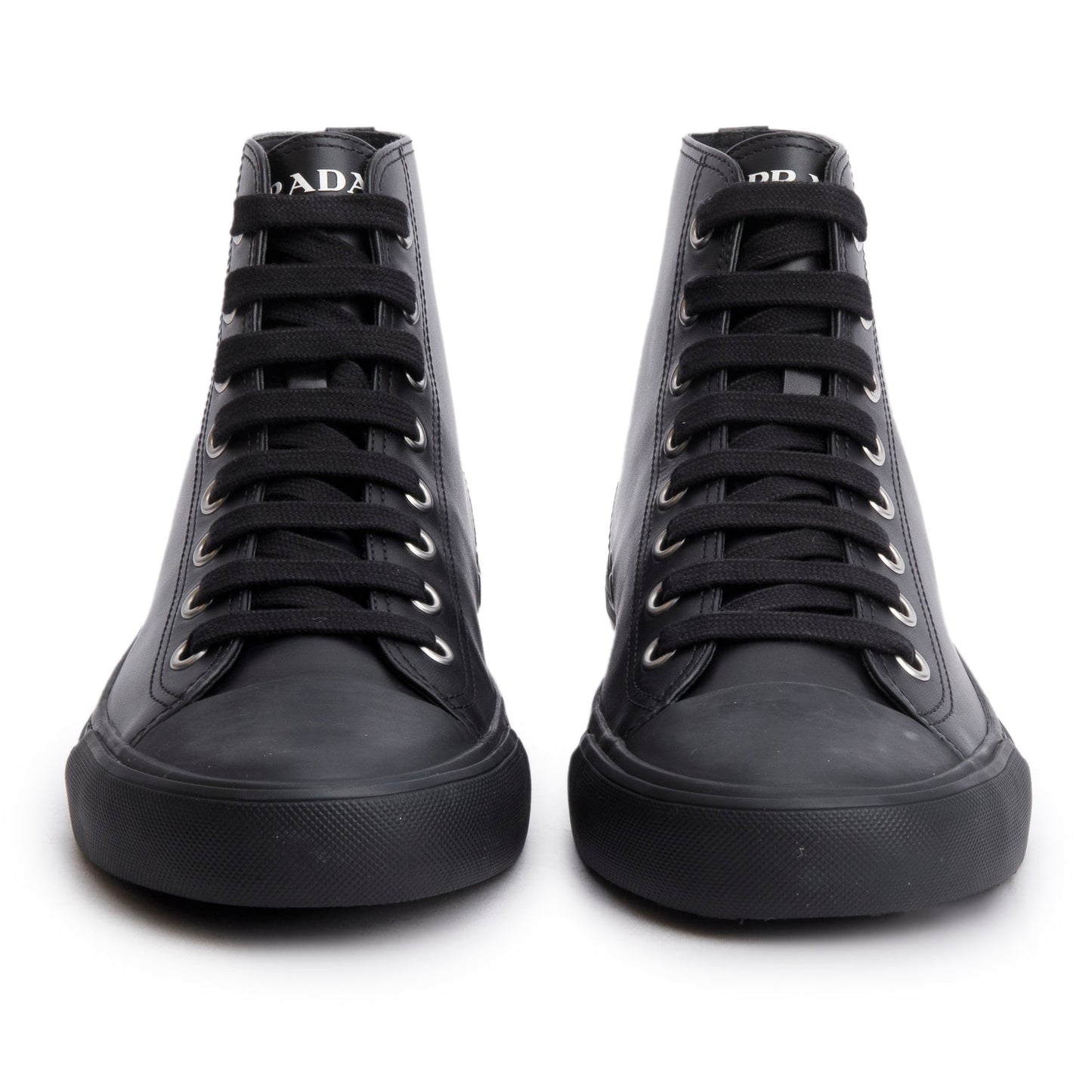 Prada Black Vitello Plume Logo High Top Sneakers, Men's Size 9