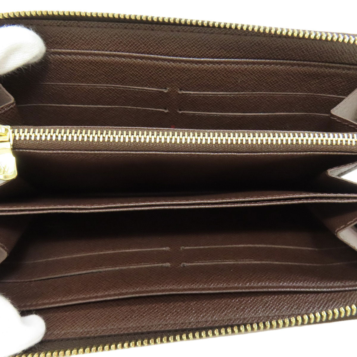 LOUIS VUITTON Long Wallet Purse N60015 Damier canvas Brown Zippy wallet old Women