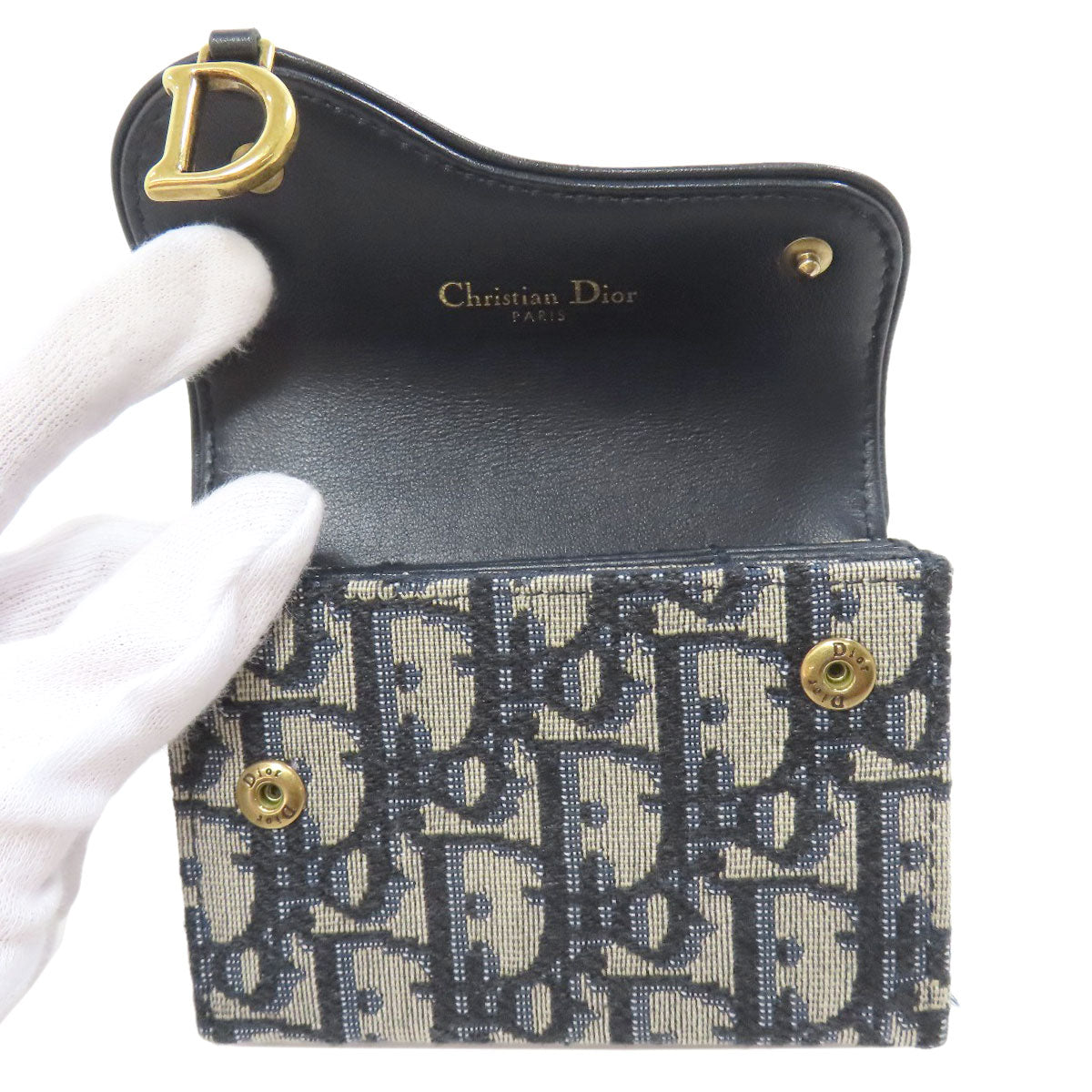 Christian Dior Card Case canvas Navy Saddle Trotter Pattern Women