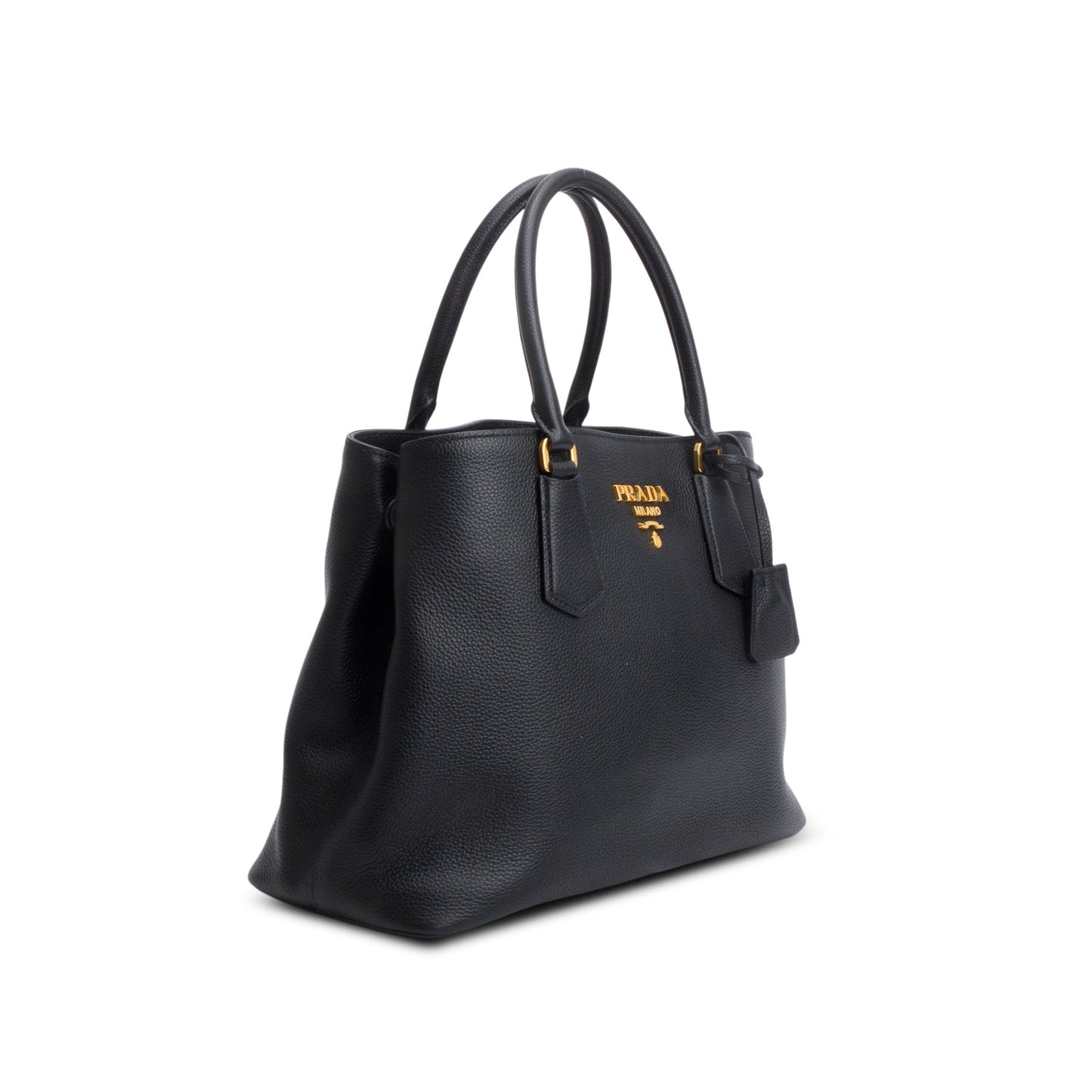 Prada Black Vitello Phenix Cuir Medium Double Bag
