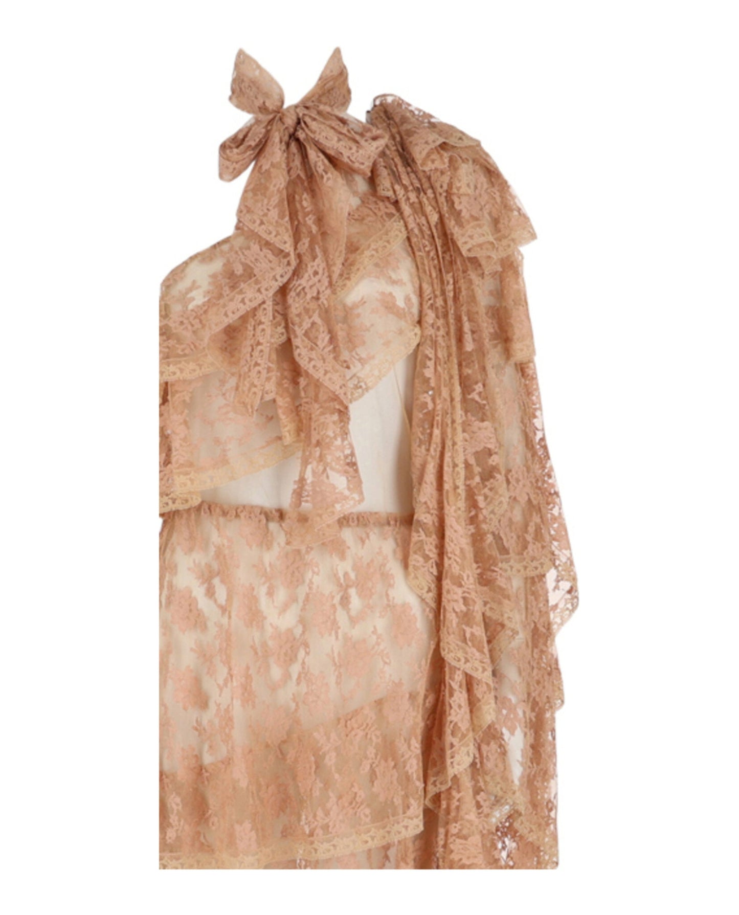Gucci Womens One Shoulder Tiered Lace Dress