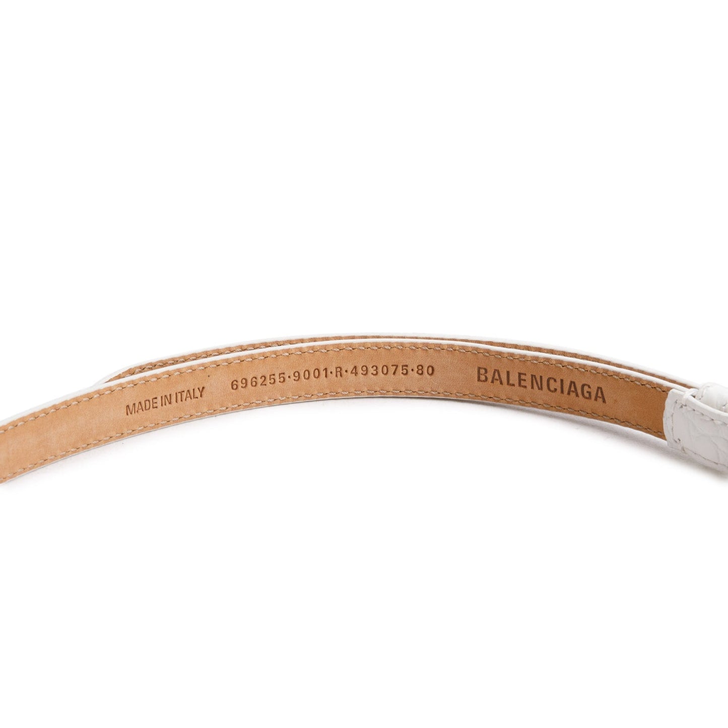 Balenciaga White Croc Embossed Leather BB Thin Belt 80
