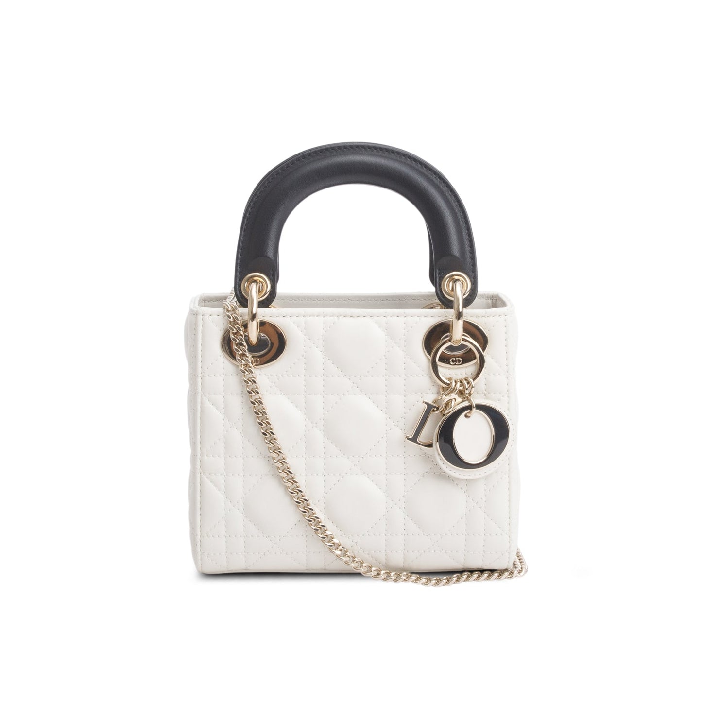 Christian Dior 2026 White Black Lambskin Cannage Mini Lady Dior