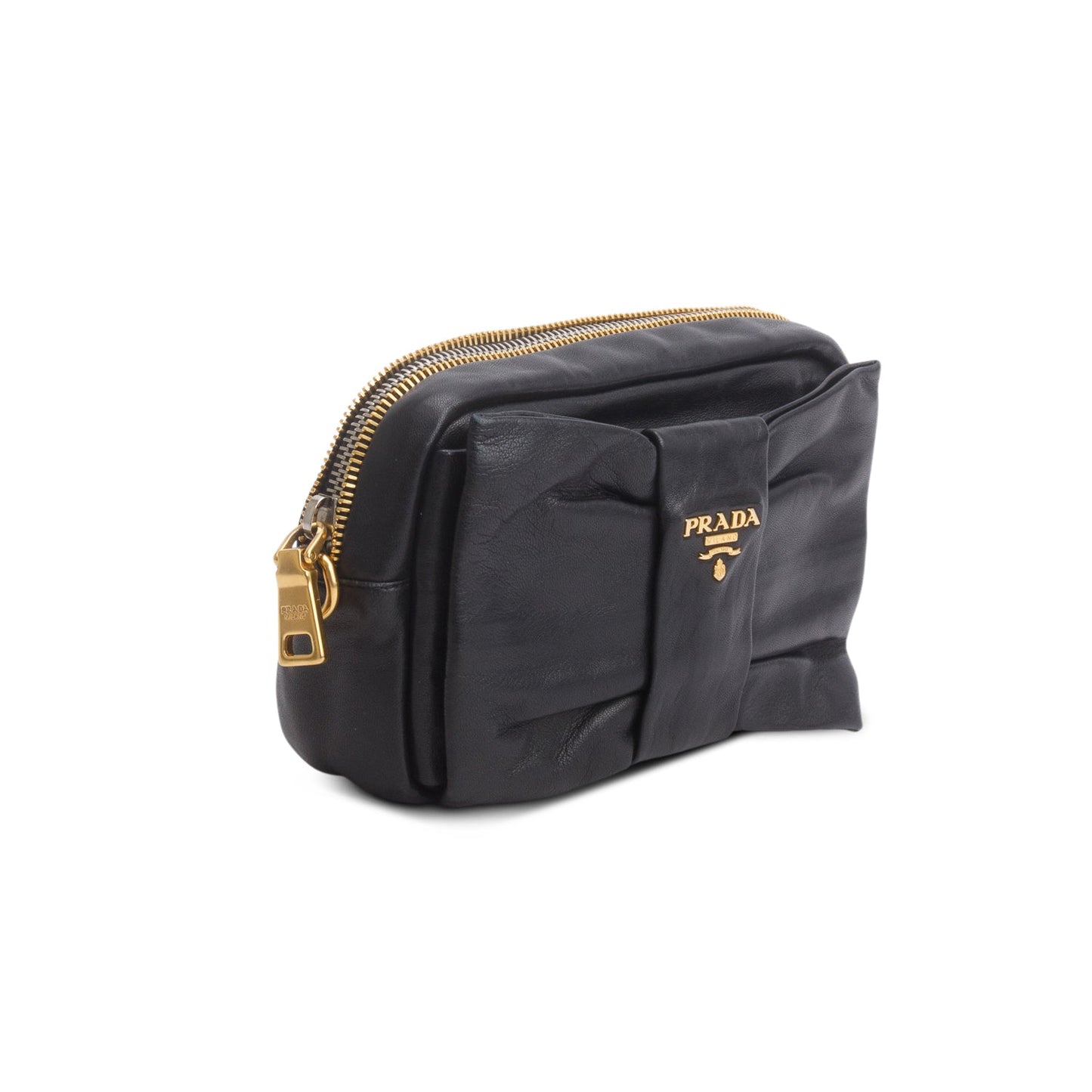 Prada Black Nappa Fiocco Bow Crossbody Clutch