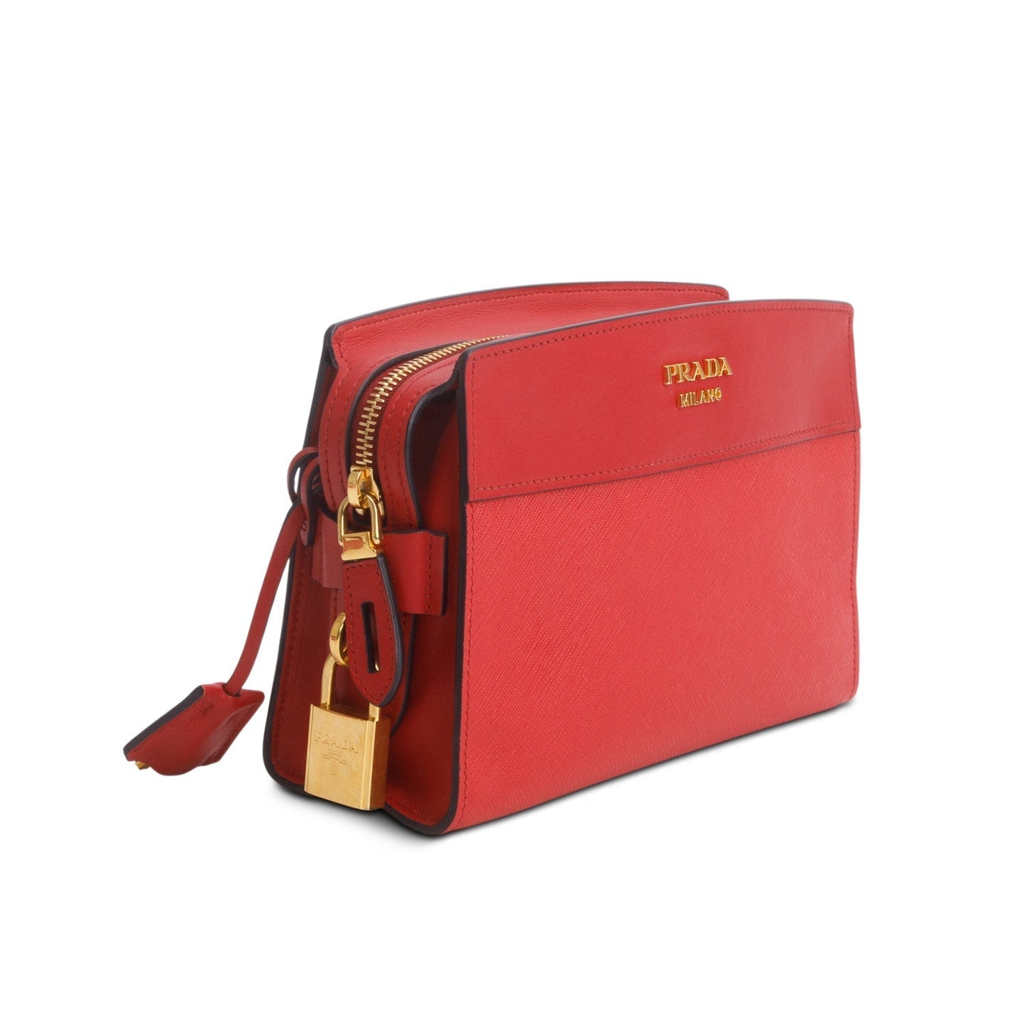 Prada Red Saffiano City Calfskin Esplanade Small Shoulder Bag