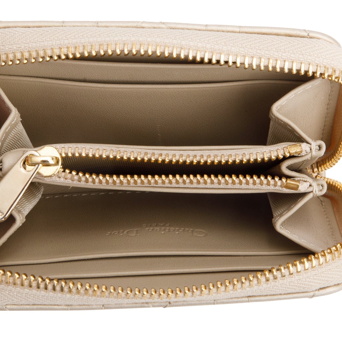 Christian Dior 2023 Iridescent Gold Cannage Lambskin Small Lady Dior Voyageur Coin Purse