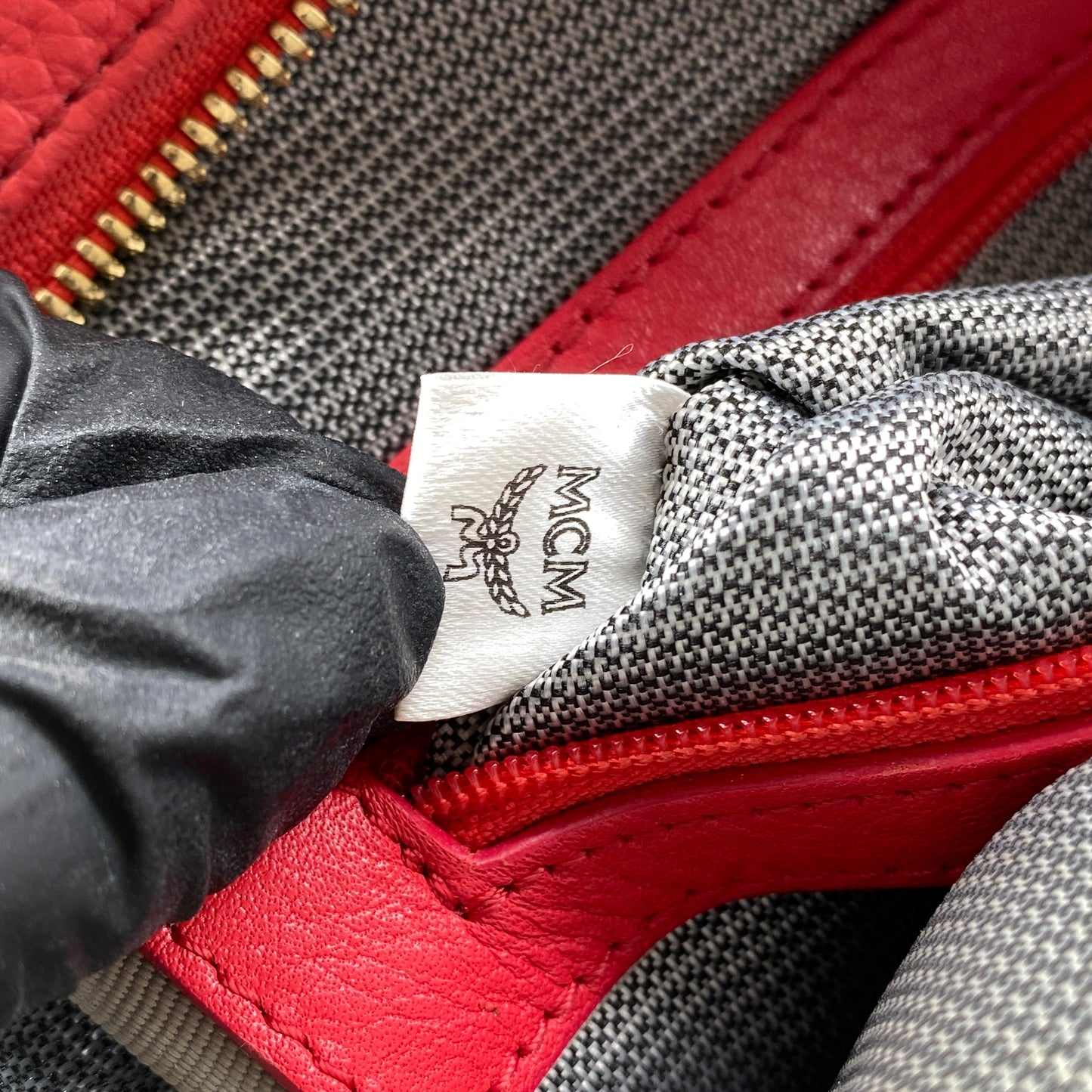 MCM Coral Red Visetos Mini Backpack