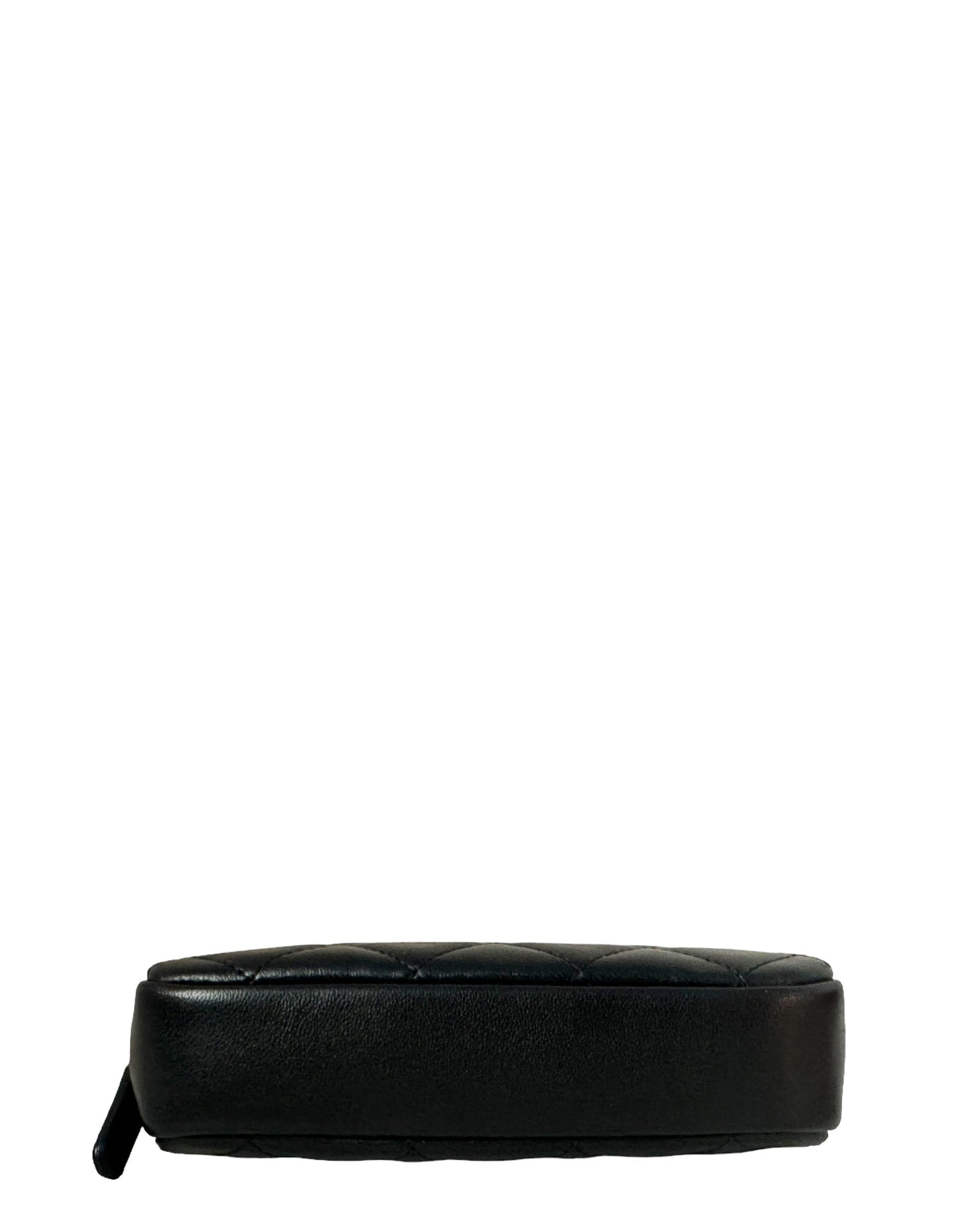 Chanel Black Lambskin Leather Quilted O-Case Pouch Clutch