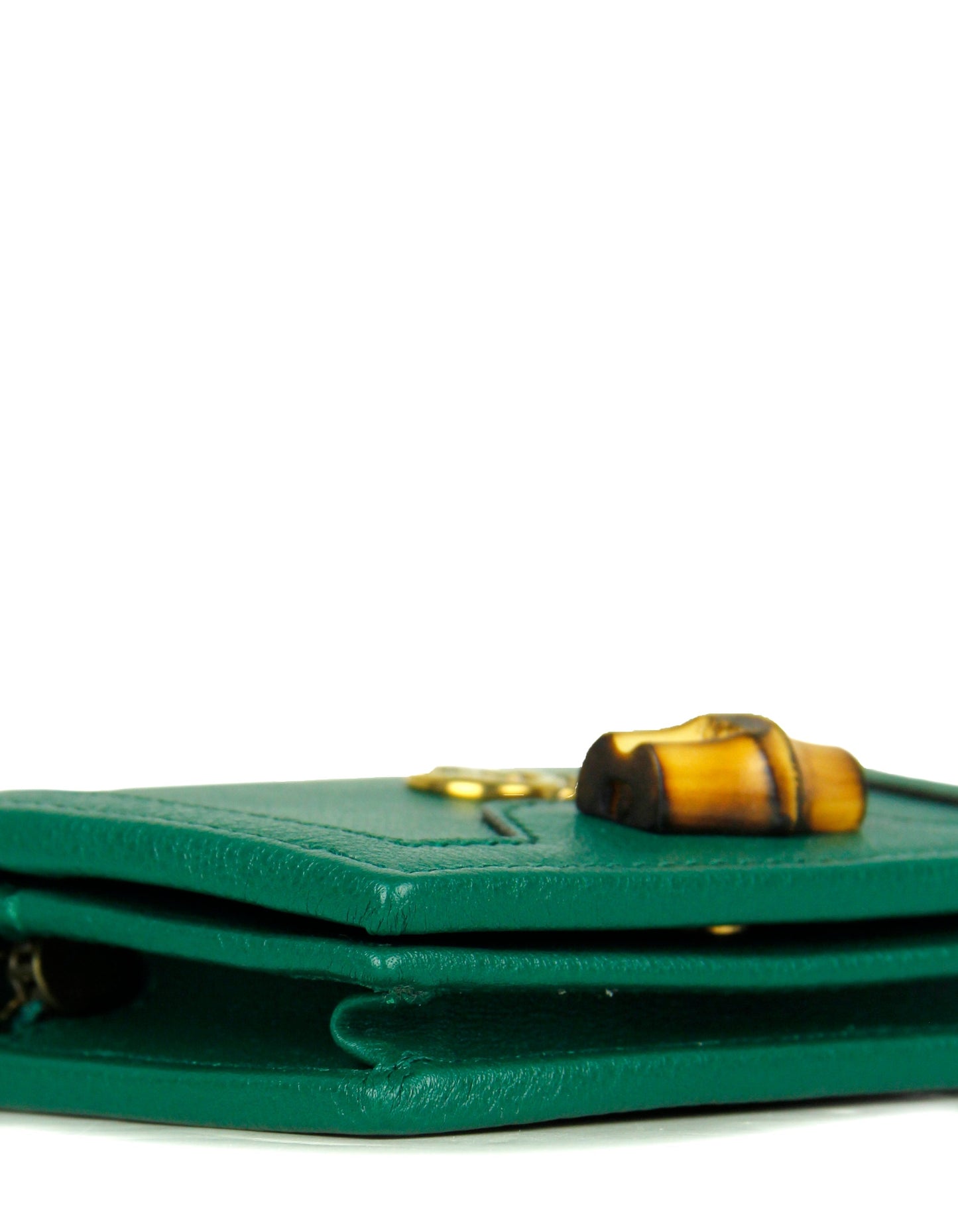 Gucci Emerald Green Calfskin Leather Diana Bamboo Card Case Wallet
