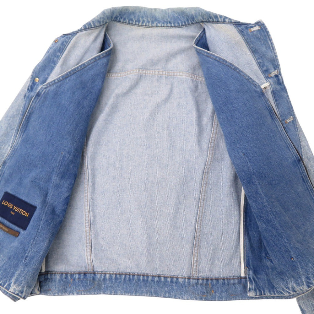 LOUIS VUITTON Denim Jacket HGA73WLVP Cotton, Leather blue 19Stainless Steel Double Front Virgil Abloh mens 46