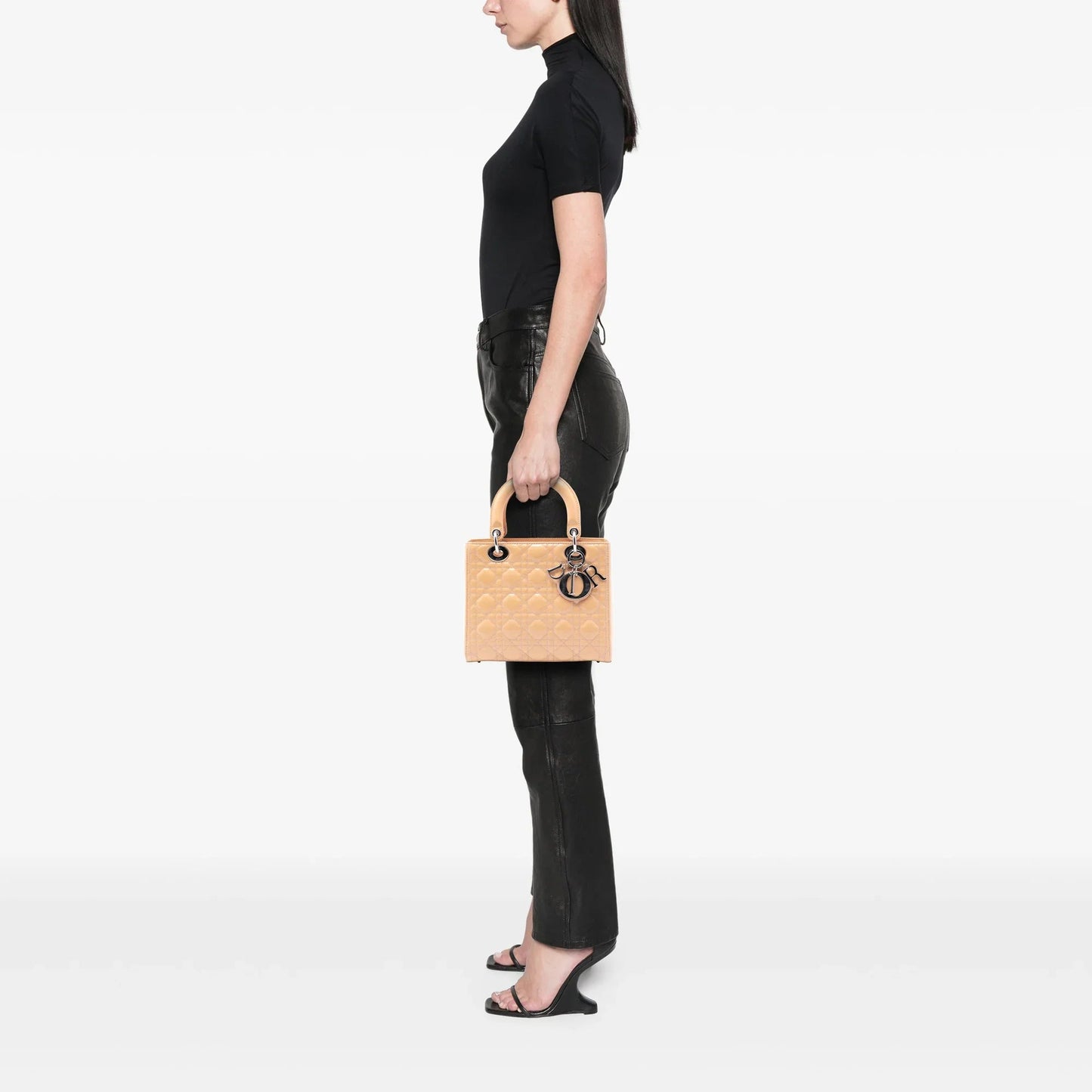 Brown Dior Medium Patent Cannage Lady Dior Satchel
