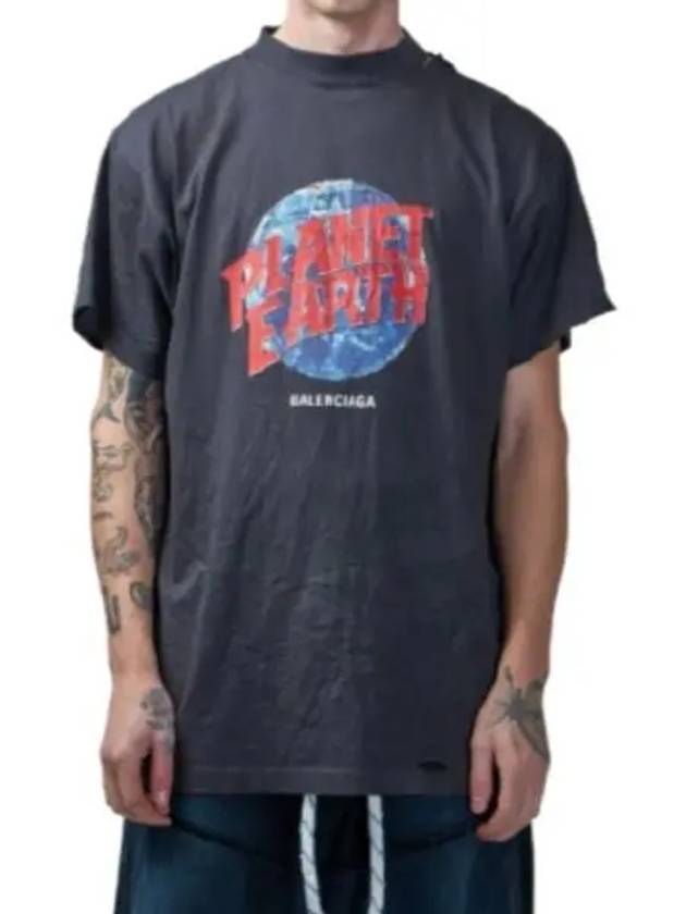Luxury Balenciaga Trending 2026 Planet Earth Oversized Short Sleeve T-Shirt Black