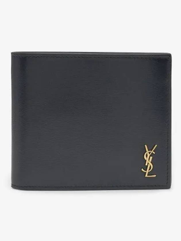 Luxury Saint Laurent Trending 2025 Tiny Cassandre Gold Monogram Half Wallet Black