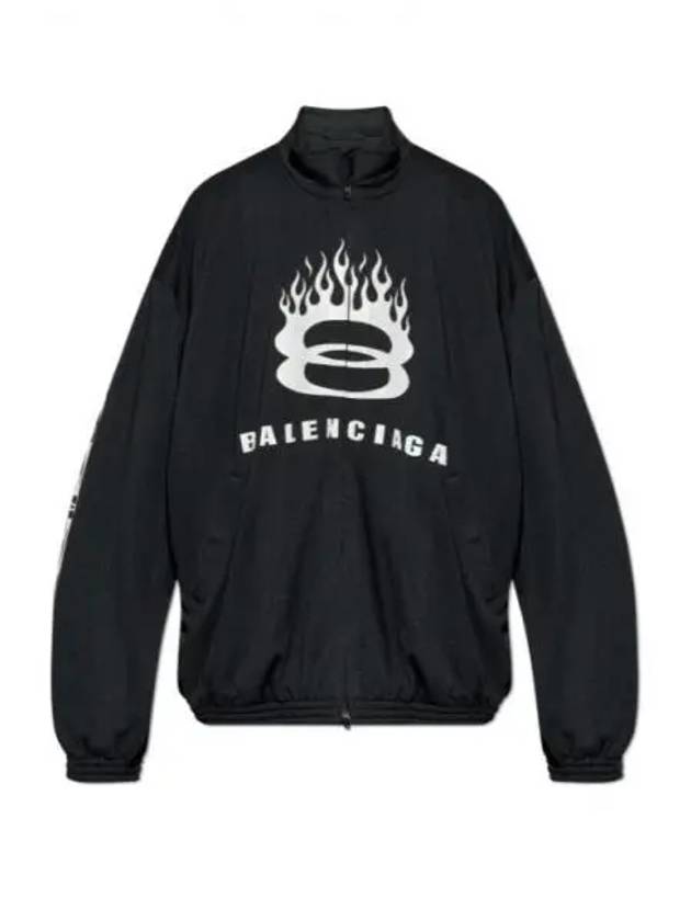 Luxury Balenciaga Trending 2026 Flame Print Zip-Up Jacket Black