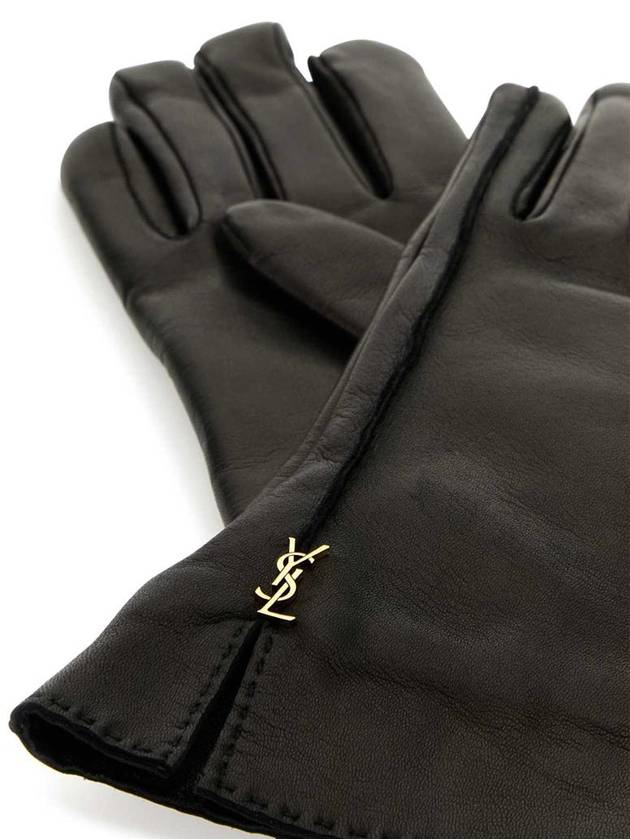 Luxury Saint Laurent Trending 2025 Cassandre Leather Gloves Black