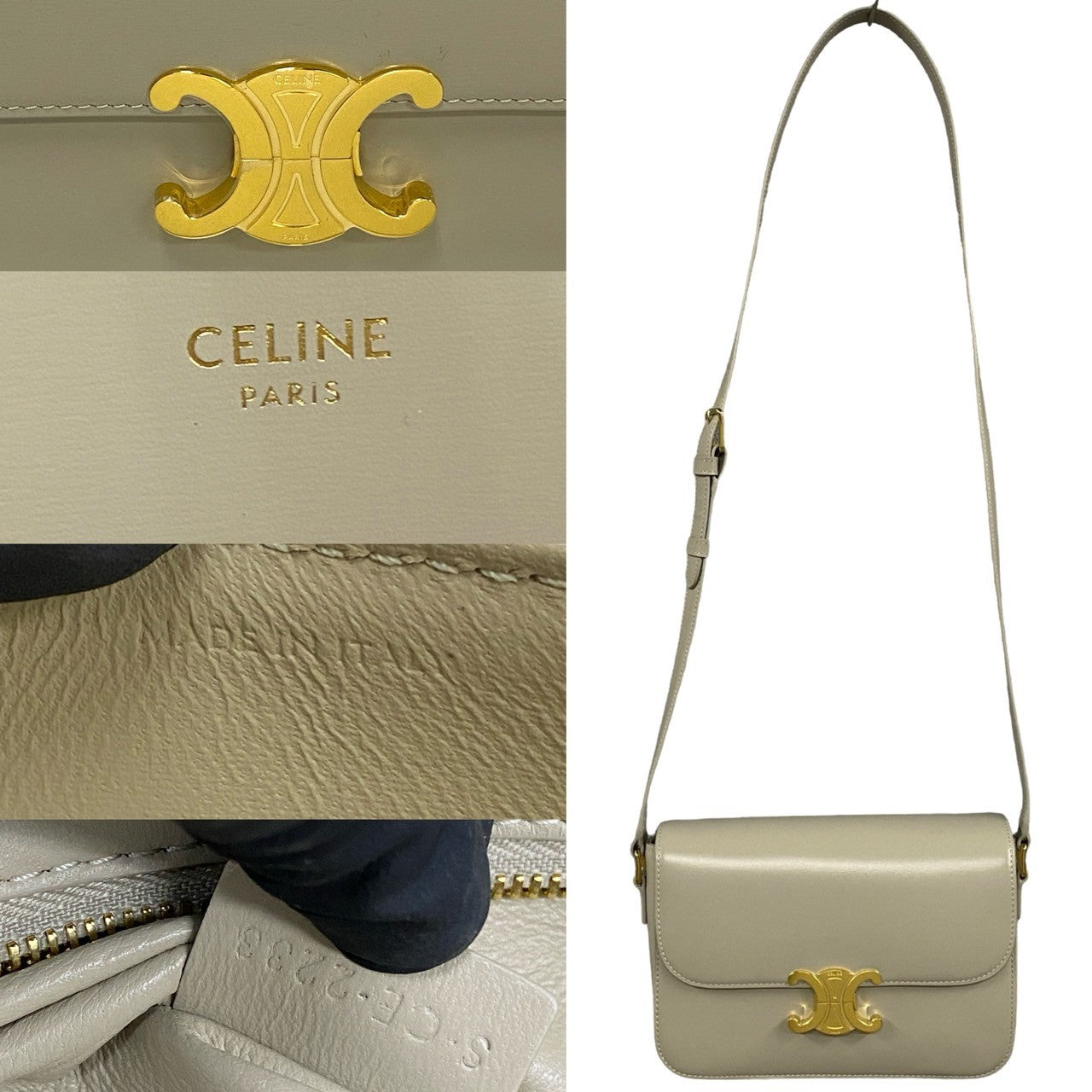 CELINE Shoulder Bag leather beige Classic Triomphe Women