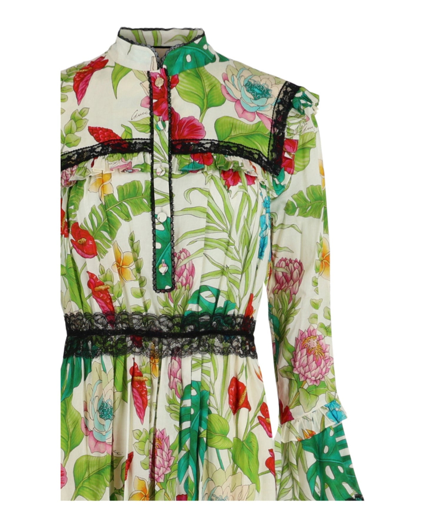 Gucci Womens Floral Print Lace-Trim Maxi Dress