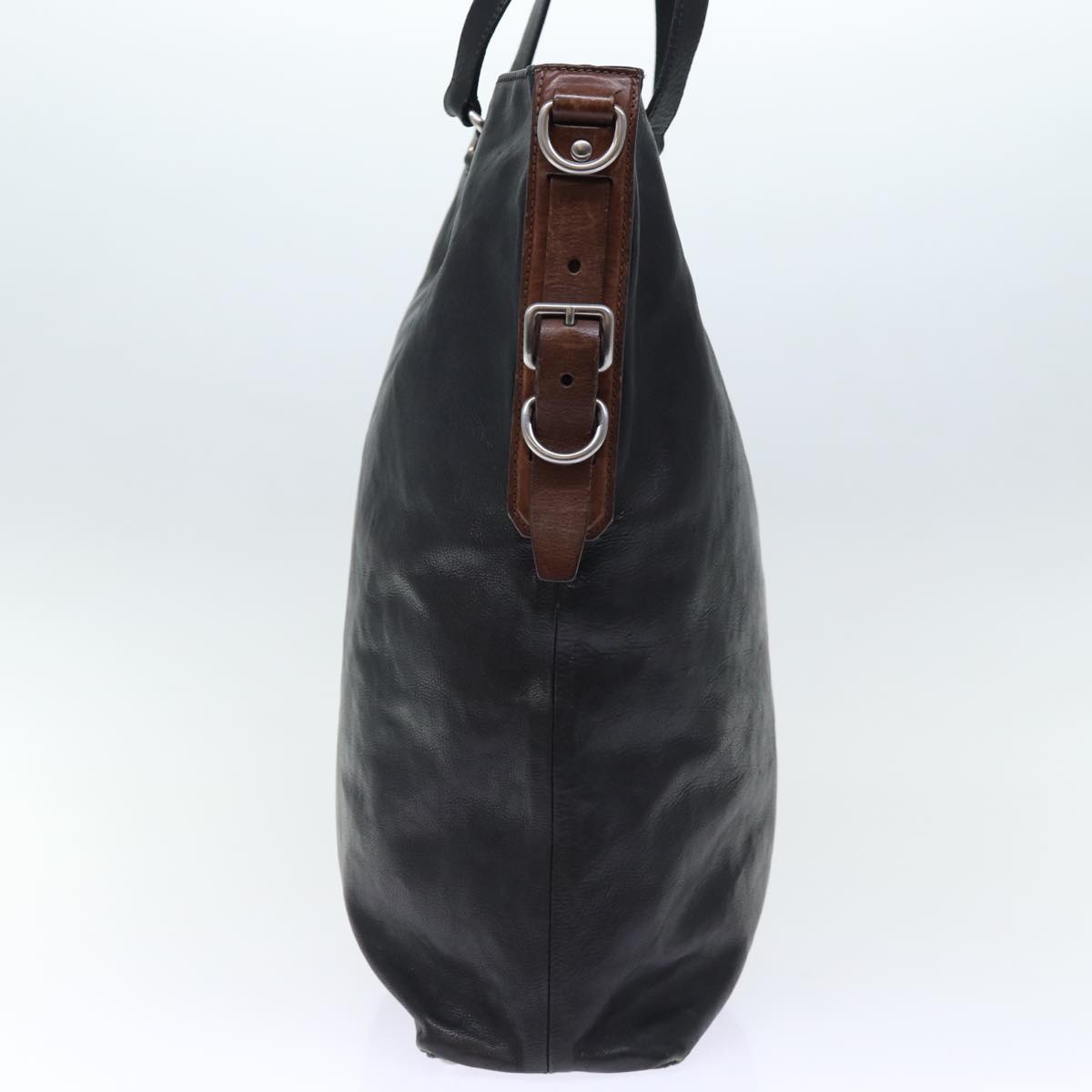 PRADA Hand Bag Leather 2way Black Brown Auth 70864
