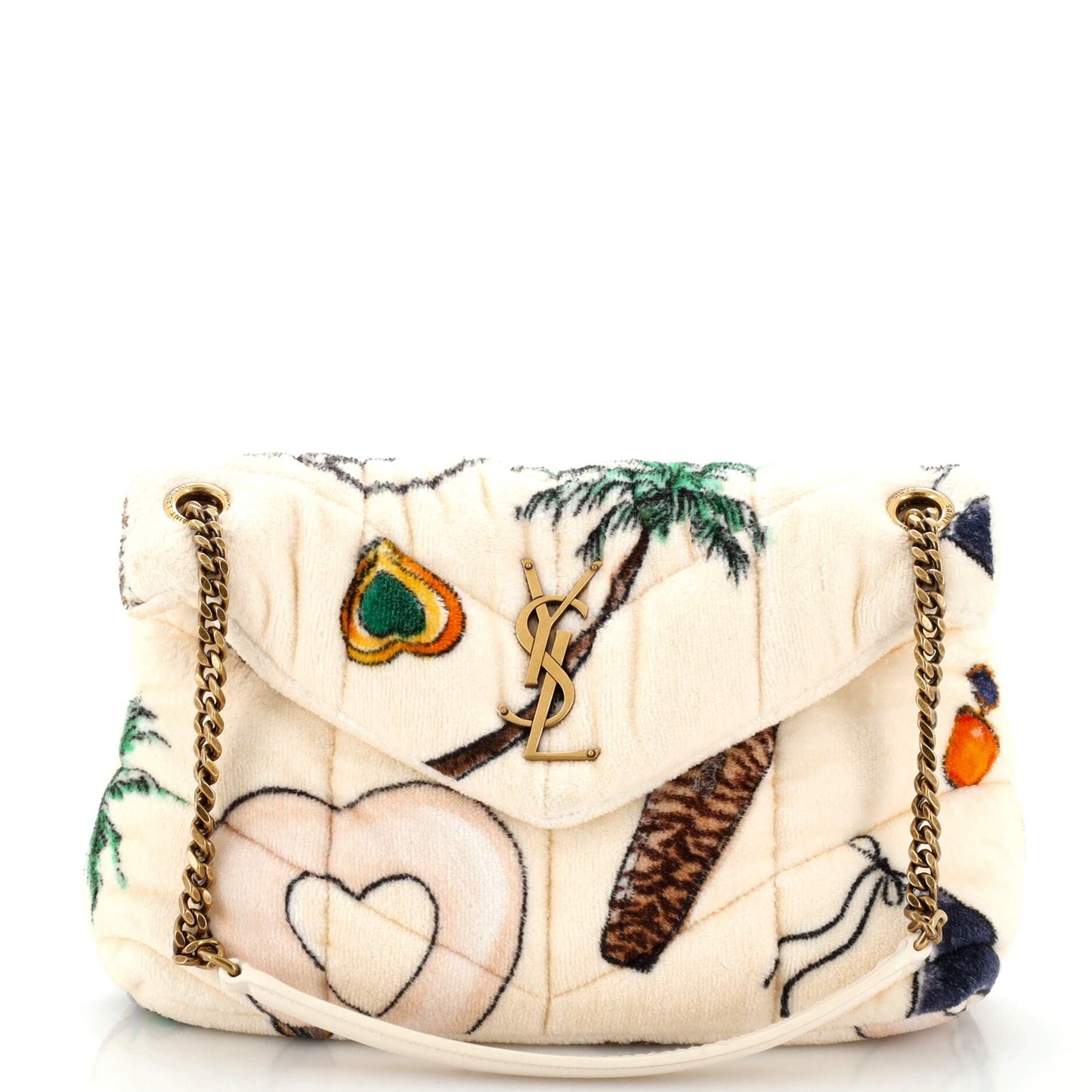 Luxury Saint Laurent Trending 2025 Loulou Puffer Shoulder Bag Quilted Printed Terry Cloth Small