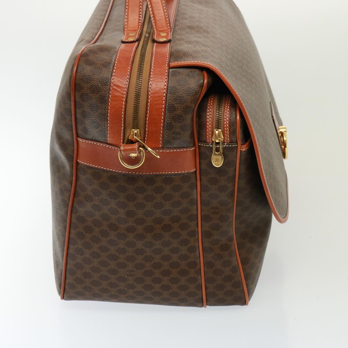 Luxury CELINE Macadam Canvas Boston Bag PVC 2way Brown 73841
