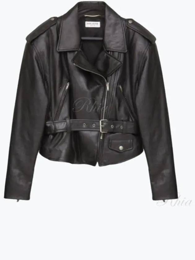 Luxury Saint Laurent Trending 2025 Crop Lambskin Biker Jacket Black