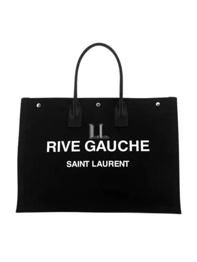 Luxury Saint Laurent Trending 2025 Women's Rive Gauche Logo Print Canvas Shopping Tote Bag Black