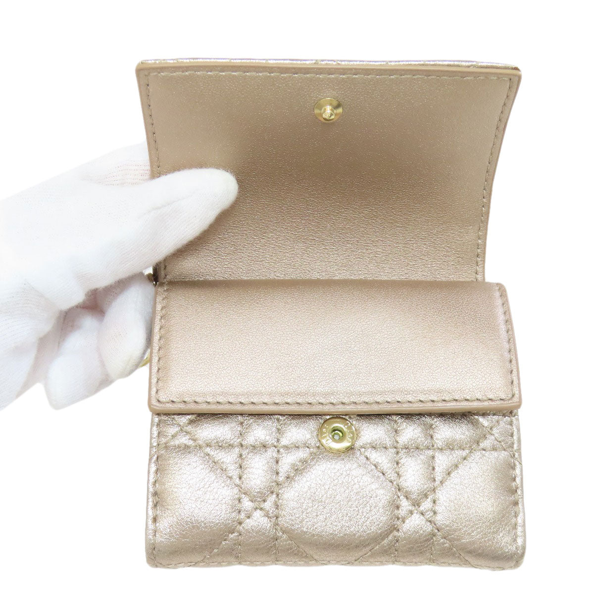 Christian Dior Bifold Wallet leather gold Lady Dior Women