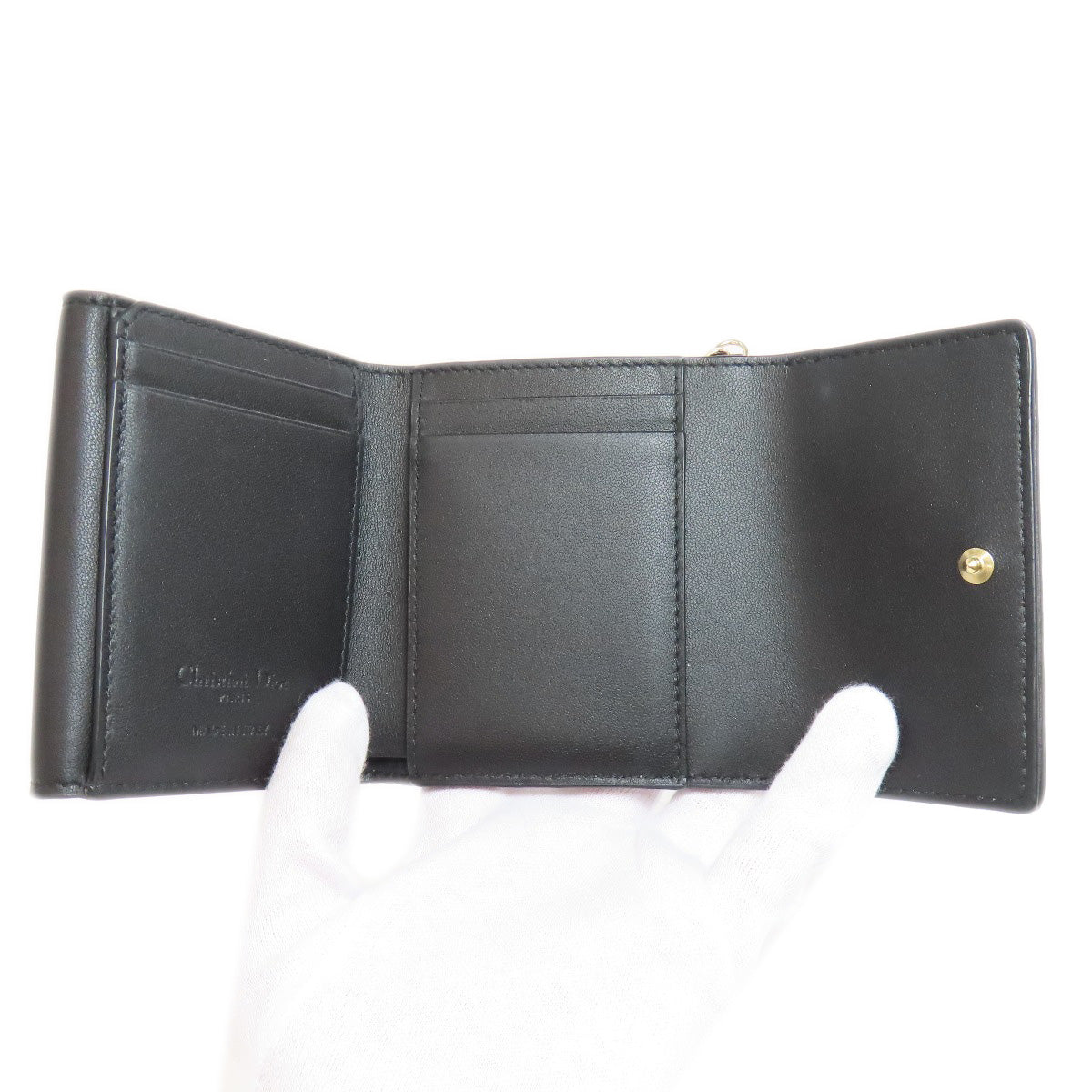 Christian Dior Bifold Wallet Calfskin black Lady Dior Compact Wallet Women